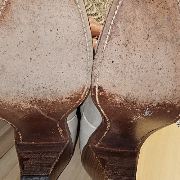 Womens Sz 7.5 Boulet Heeled Cream Leather Cowboy Boots - Picture 10 of 17